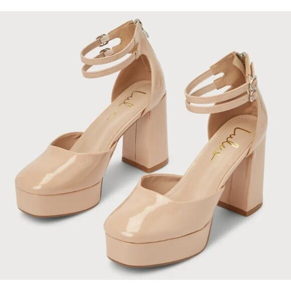 Fairy Grunge Nude Platforms Chunky Block Heels Retro Mary Jane Party Pumps Sz 9 - Picture 1 of 14